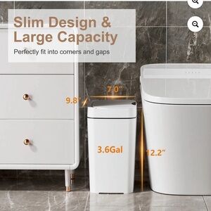 Slim White Bathroom Trash Can automatic